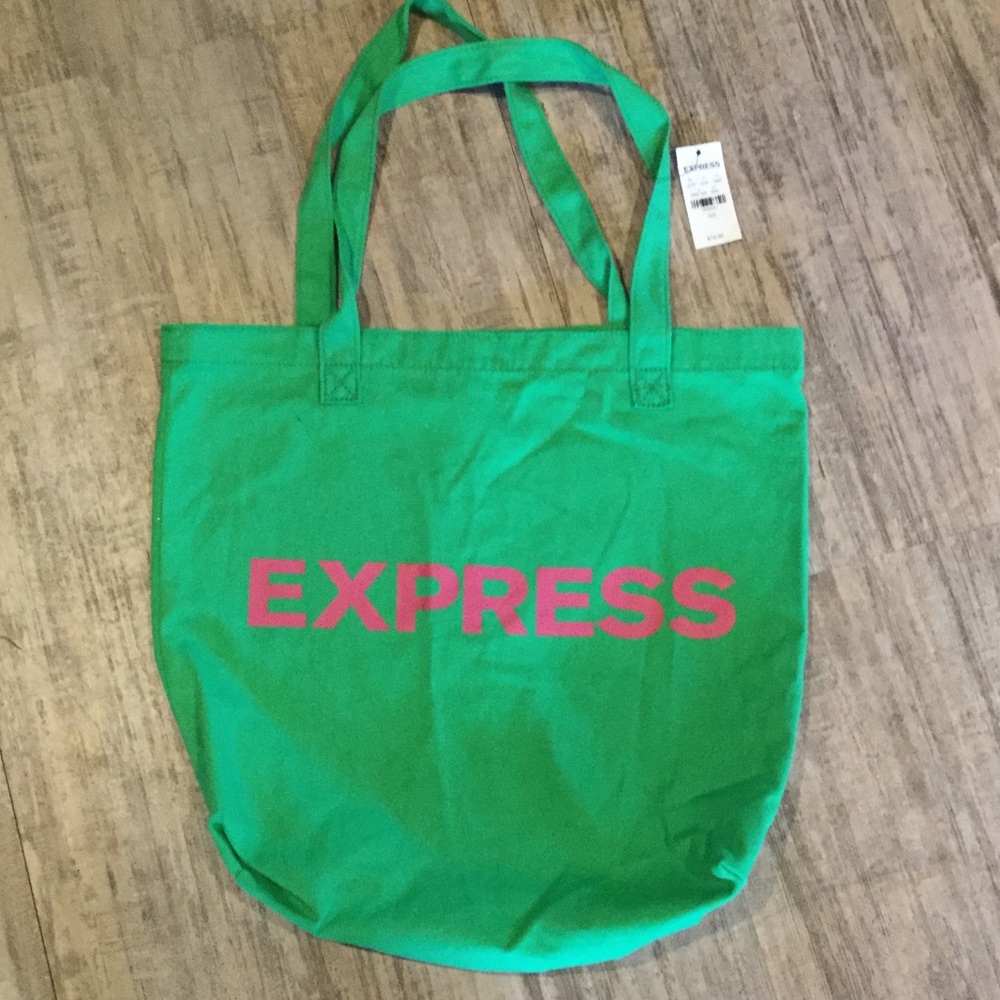 NWT Express Green Canvas Shopper Tote Bag